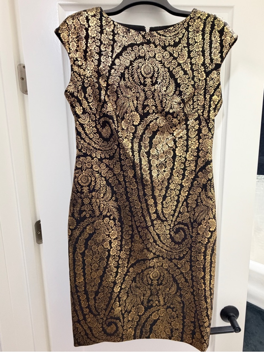 Tommy Hilfiger Black & Gold Brocade Midi Sheath Dress